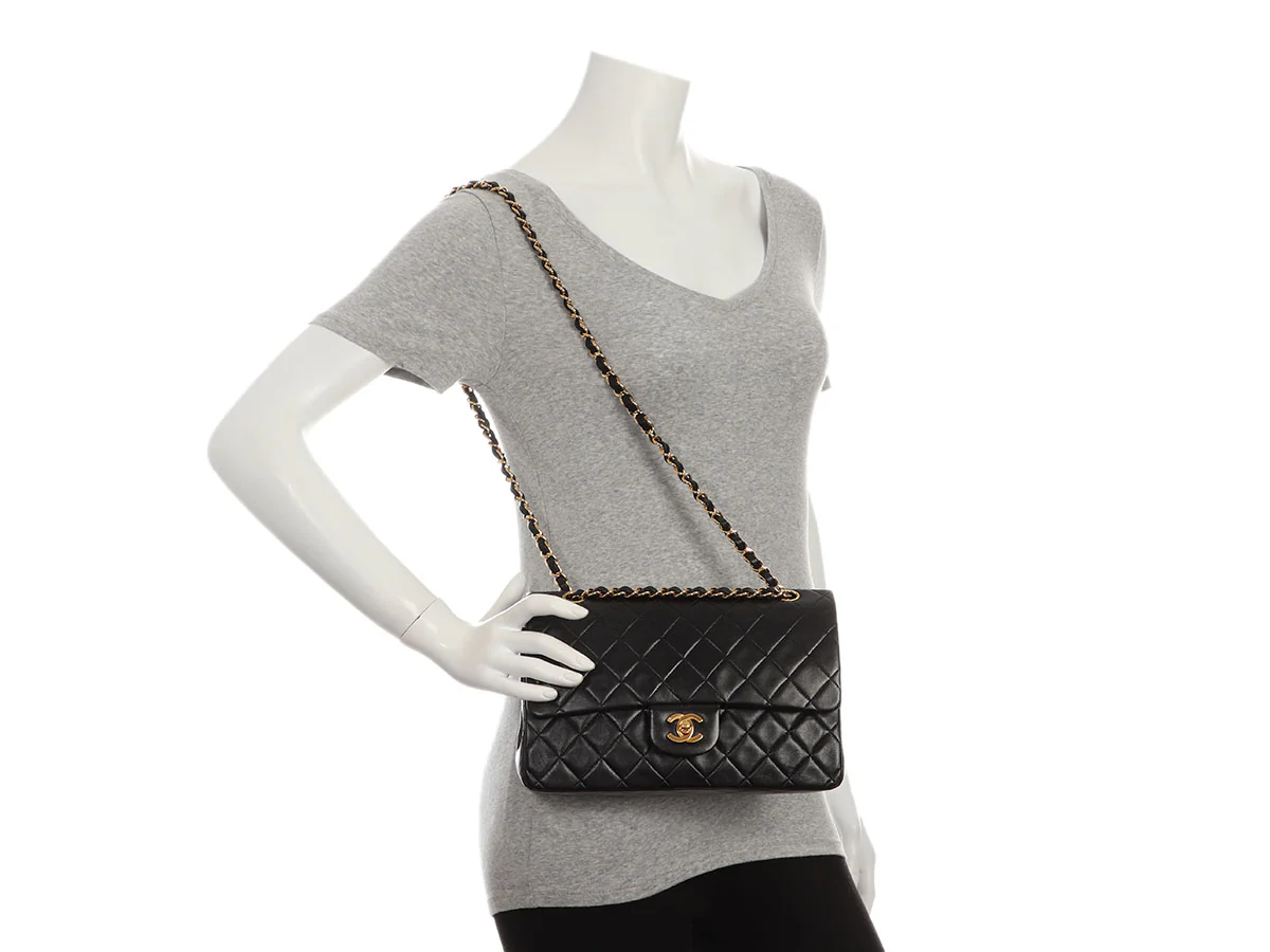 Chanel Vintage Medium/Large Black Quilted Lambskin Classic Double Flap - Image 9