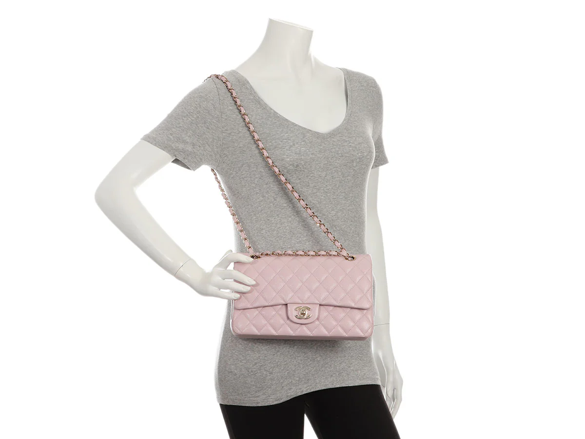 Chanel Medium/Large 21S Light Pink Rose Claire Caviar Classic Double Flap - Image 10