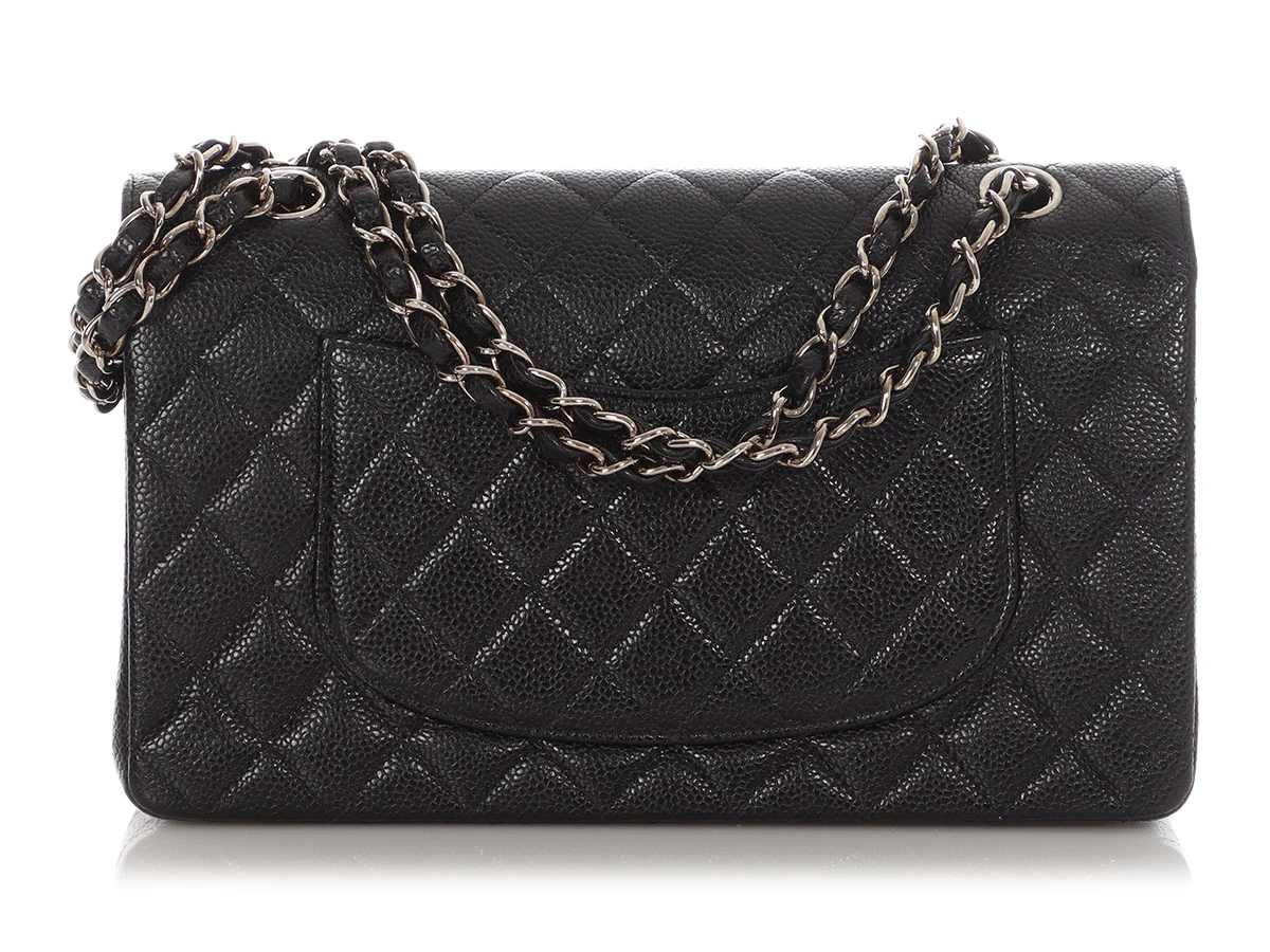 Chanel Medium/Large Black Quilted Caviar Classic Double Flap - Image 4