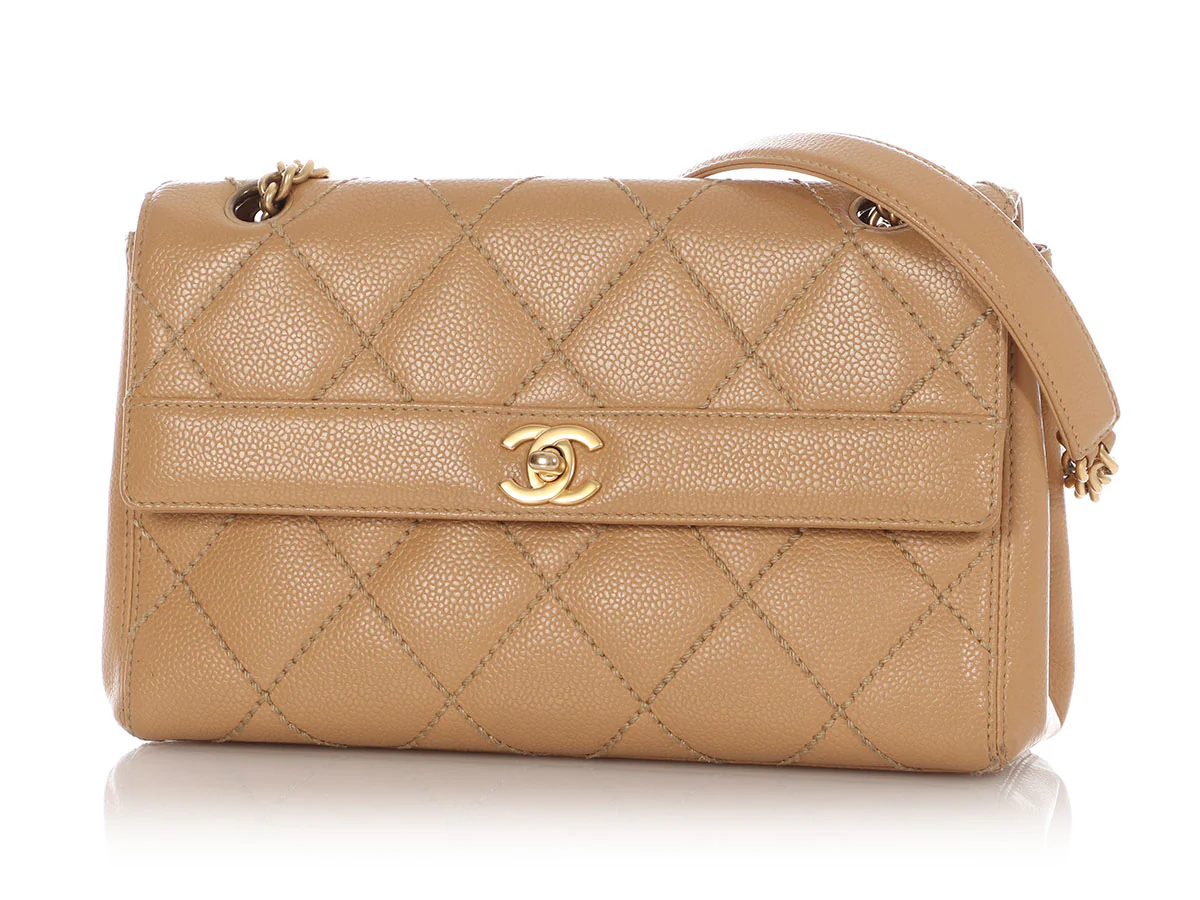 Chanel Vintage Beige Quilted Caviar Wild Stitch Flap - Image 2