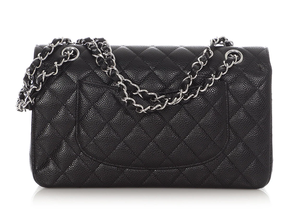Chanel Medium/Large Black Quilted Caviar Classic Double Flap - Image 5