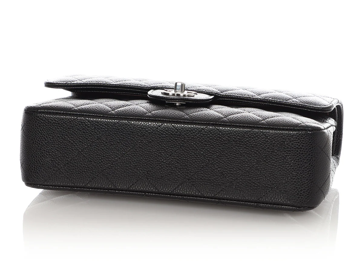 Chanel Medium/Large Black Quilted Caviar Classic Double Flap - Image 7