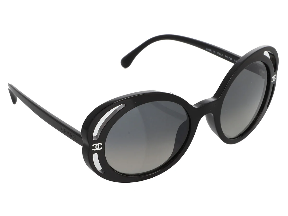 Chanel Black Bold Camellia Round Sunglasses - Image 2