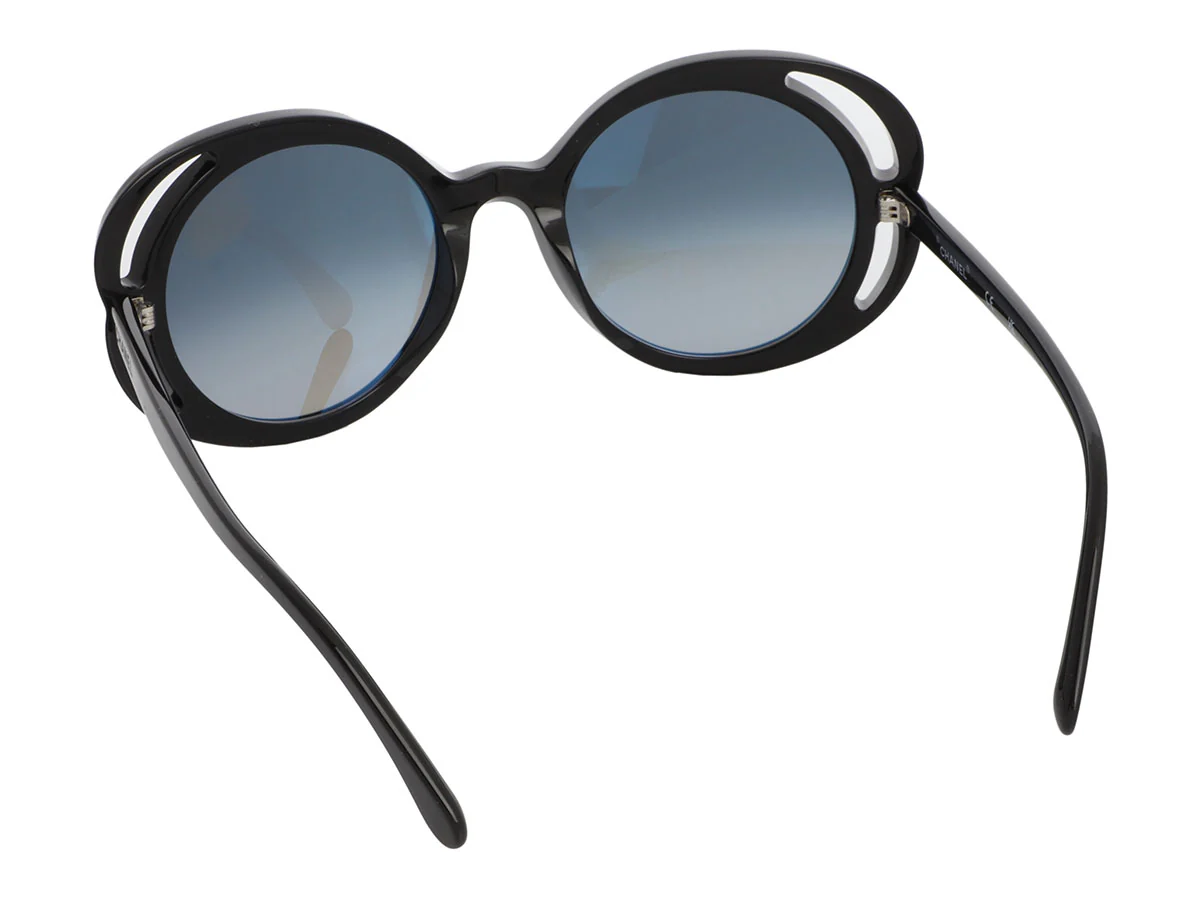 Chanel Black Bold Camellia Round Sunglasses - Image 4