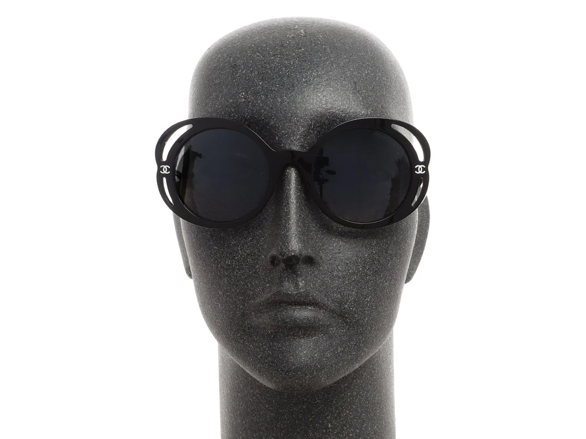Chanel Black Bold Camellia Round Sunglasses - Image 6