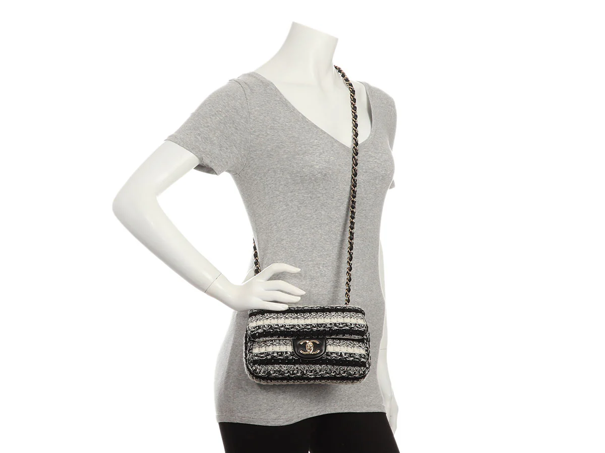 Chanel Mini Black and White Tweed Classic - Image 10