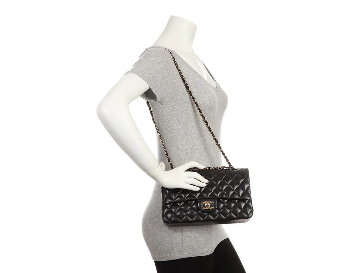 Chanel Medium/Large Black Quilted Lambskin Classic Double Flap - Image 10