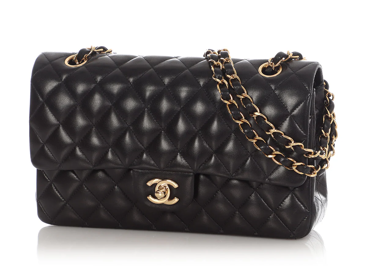 Chanel Medium/Large Black Quilted Lambskin Classic Double Flap - Image 2