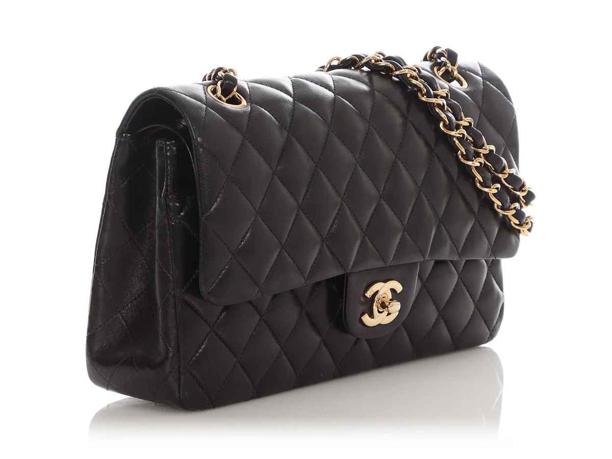 Chanel Medium/Large Black Quilted Lambskin Classic Double Flap - Image 5