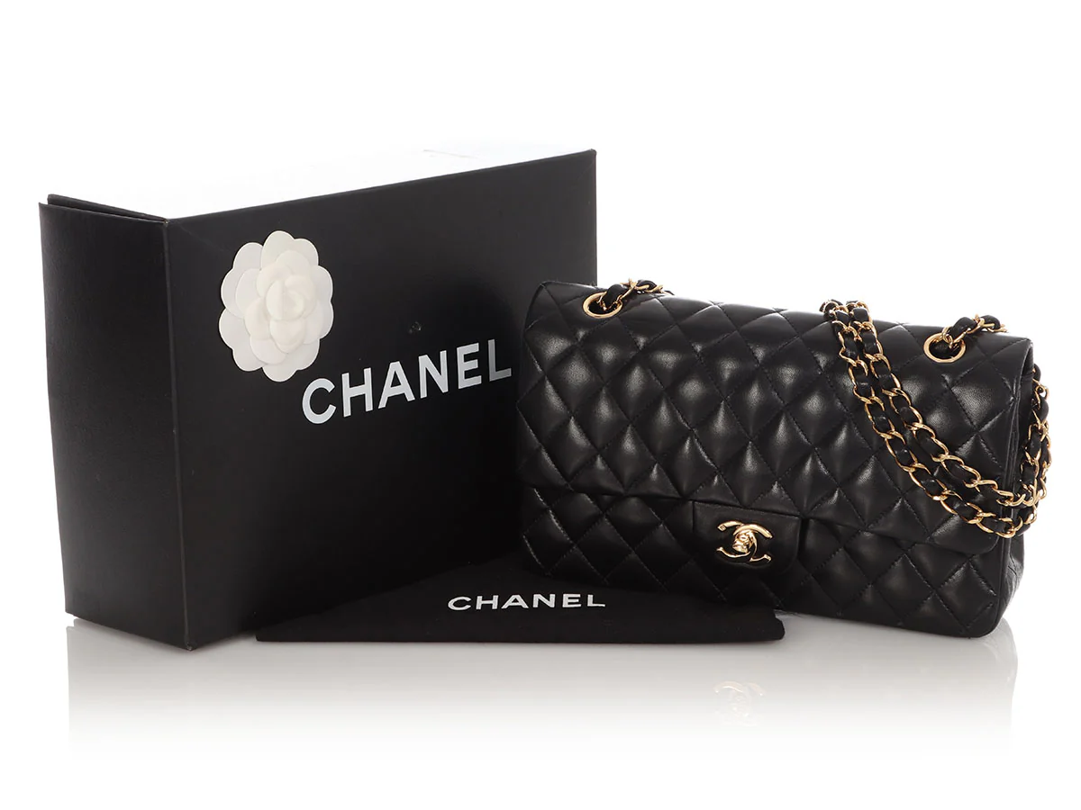 Chanel Medium/Large Black Quilted Lambskin Classic Double Flap - Image 8