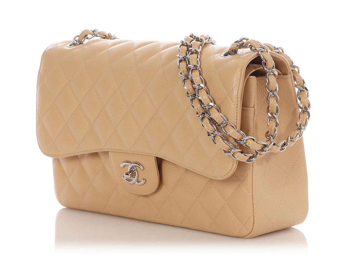 Chanel Jumbo Beige Quilted Caviar Classic Double Flap - Image 4