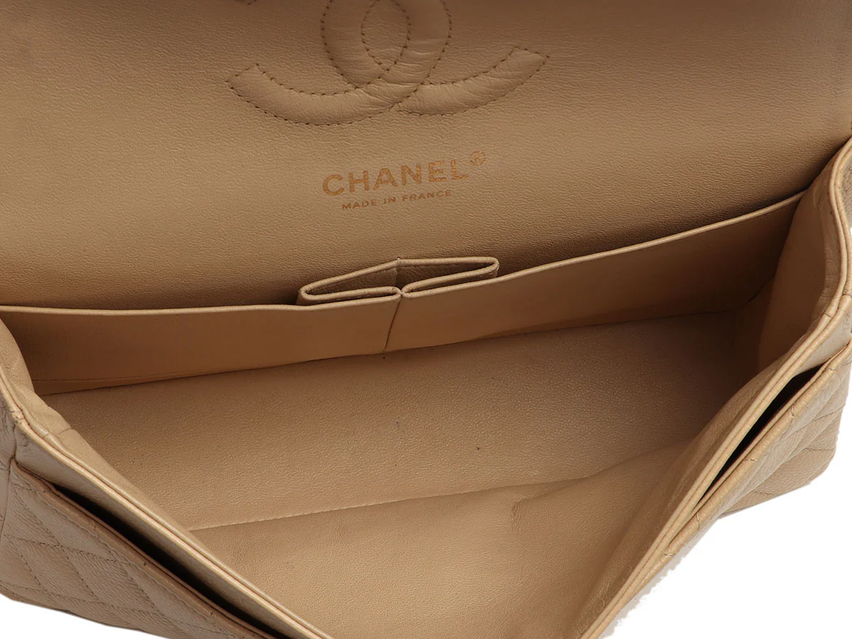 Chanel Medium/Large Light Beige Quilted Caviar Classic Double Flap - Image 9