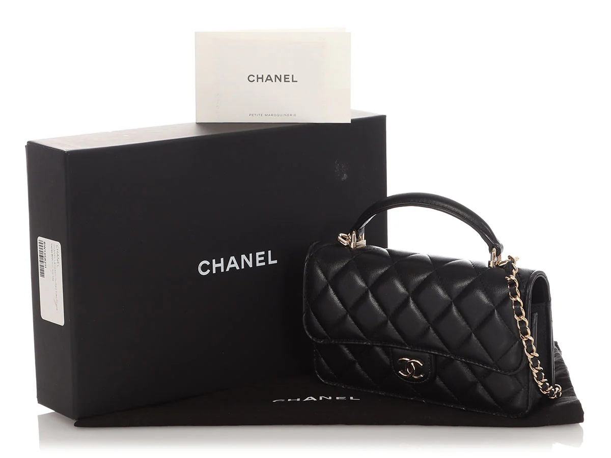 Chanel Mini Black Quilted Lambskin Top Handle Phone Holder - Image 3
