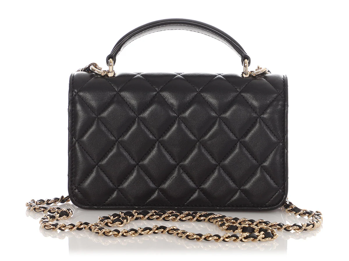 Chanel Mini Black Quilted Lambskin Top Handle Phone Holder - Image 6
