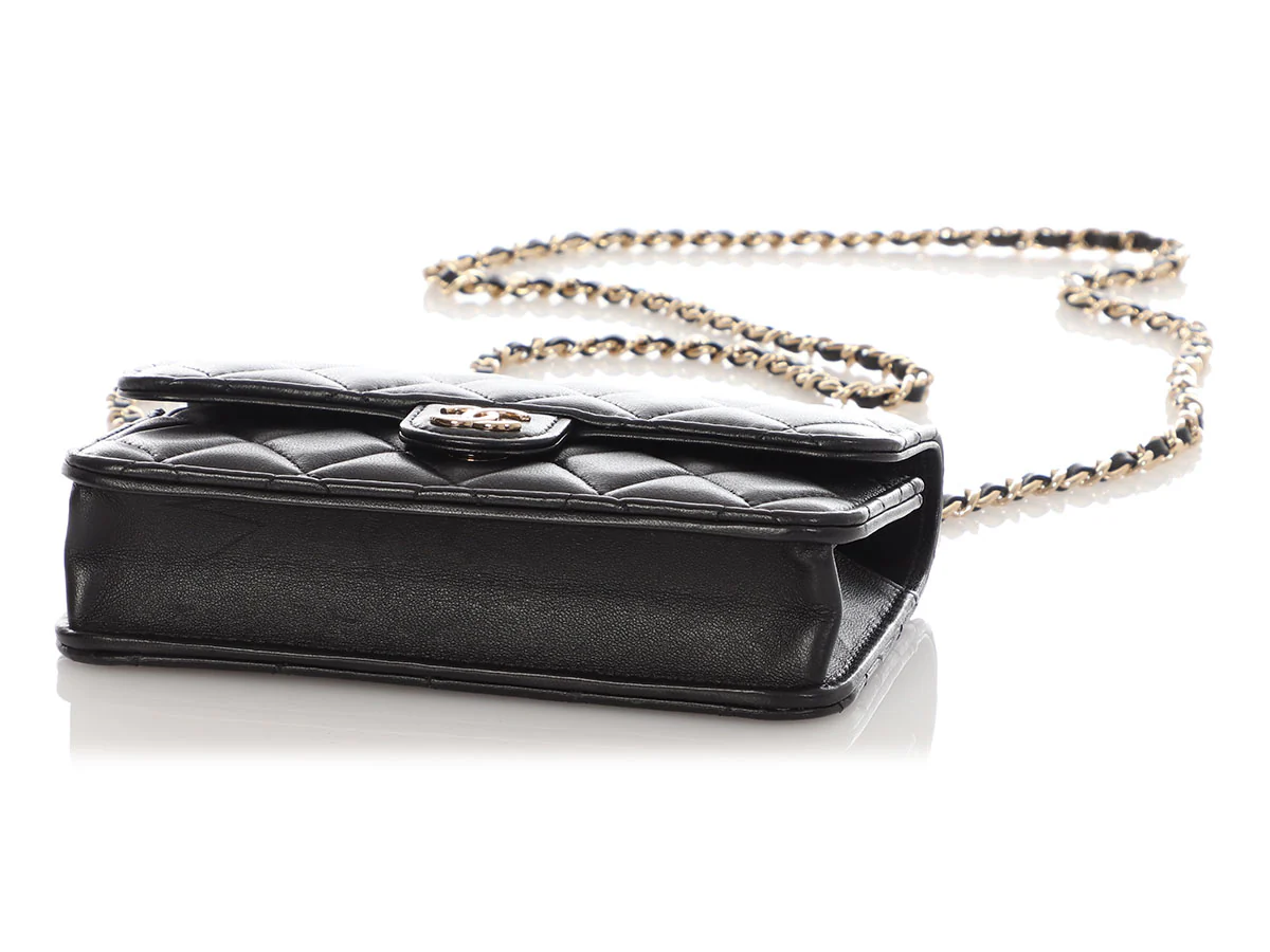 Chanel Mini Black Quilted Lambskin Top Handle Phone Holder - Image 8