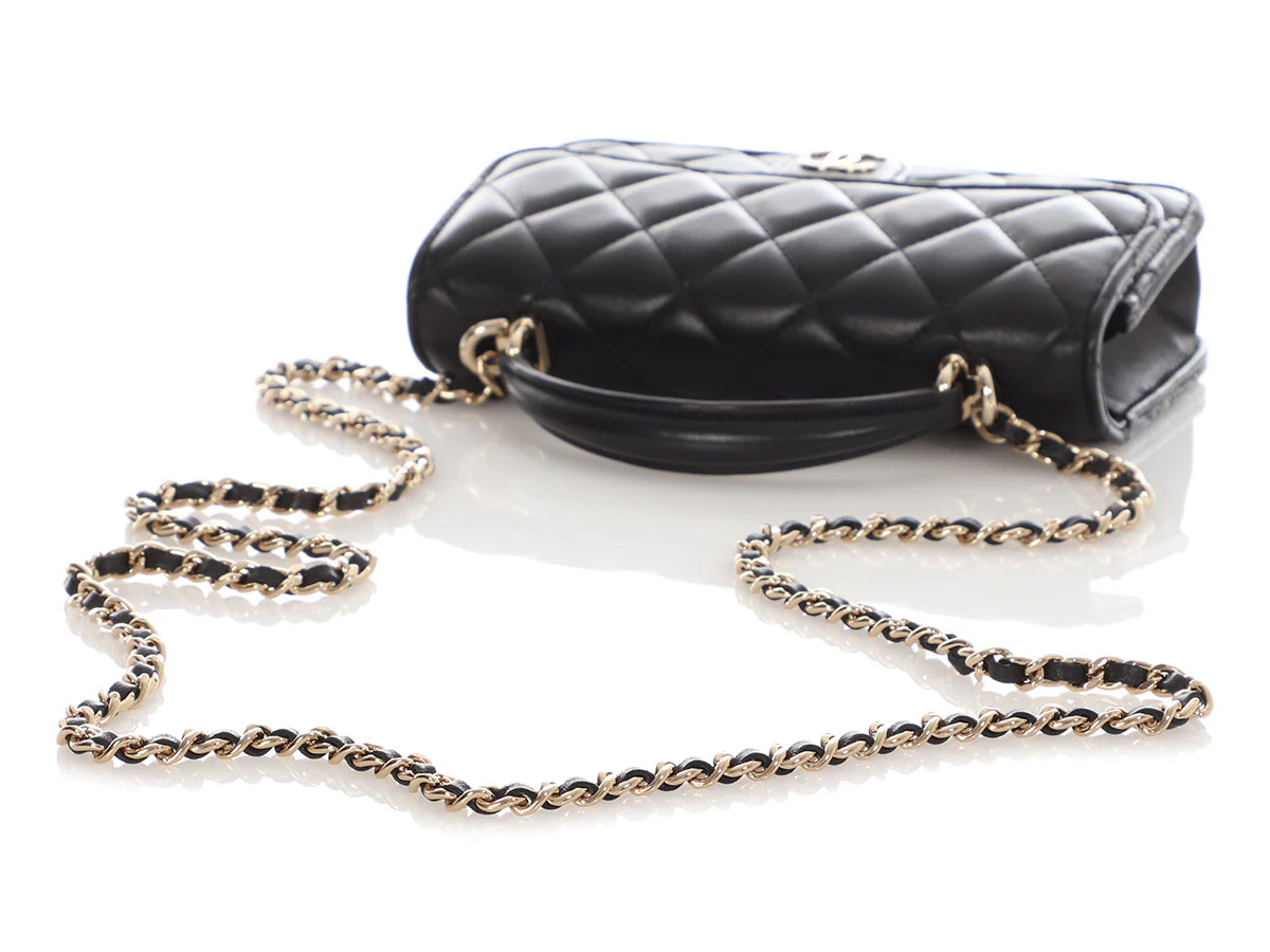Chanel Mini Black Quilted Lambskin Top Handle Phone Holder - Image 9