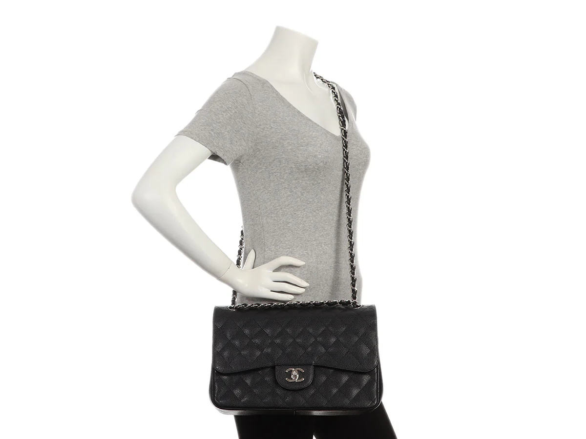 Chanel Jumbo Black Quilted Caviar Classic Double Flap - Image 10