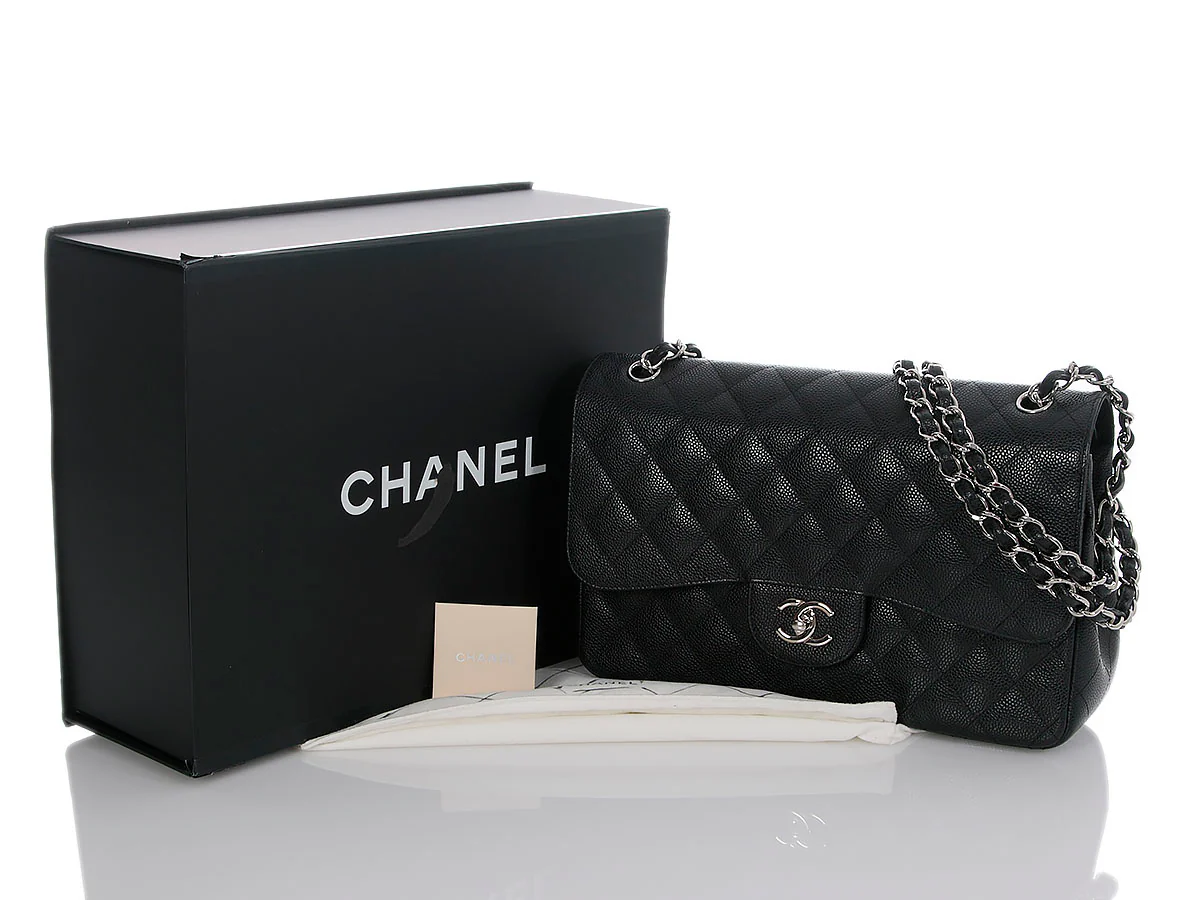 Chanel Jumbo Black Quilted Caviar Classic Double Flap - Image 2