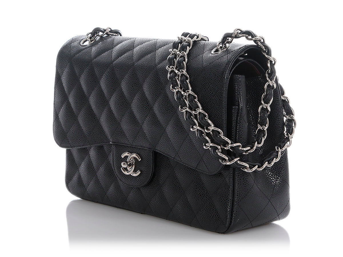 Chanel Jumbo Black Quilted Caviar Classic Double Flap - Image 4