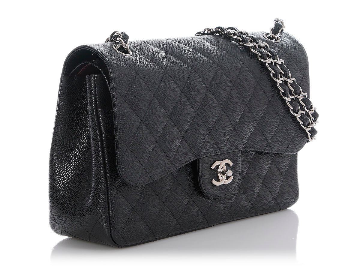 Chanel Jumbo Black Quilted Caviar Classic Double Flap - Image 6