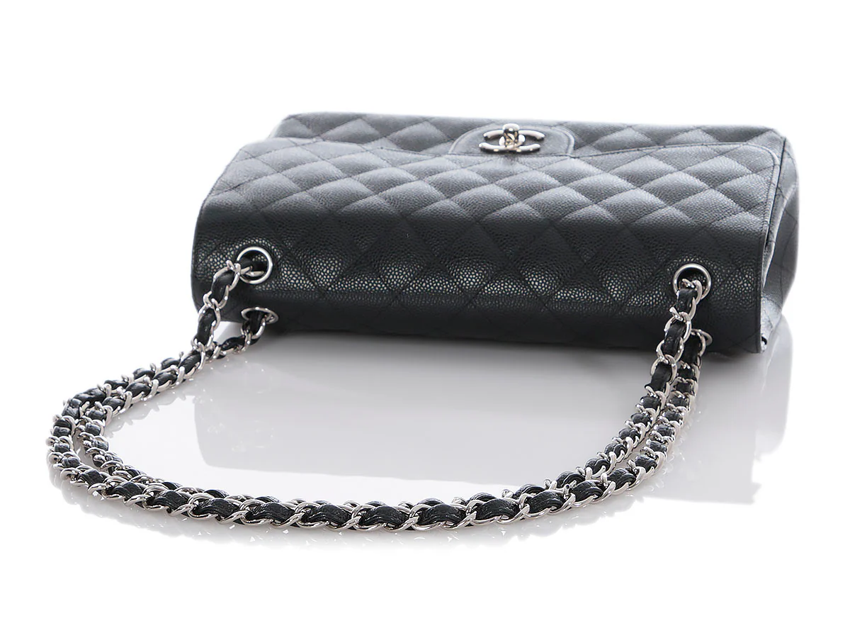 Chanel Jumbo Black Quilted Caviar Classic Double Flap - Image 8