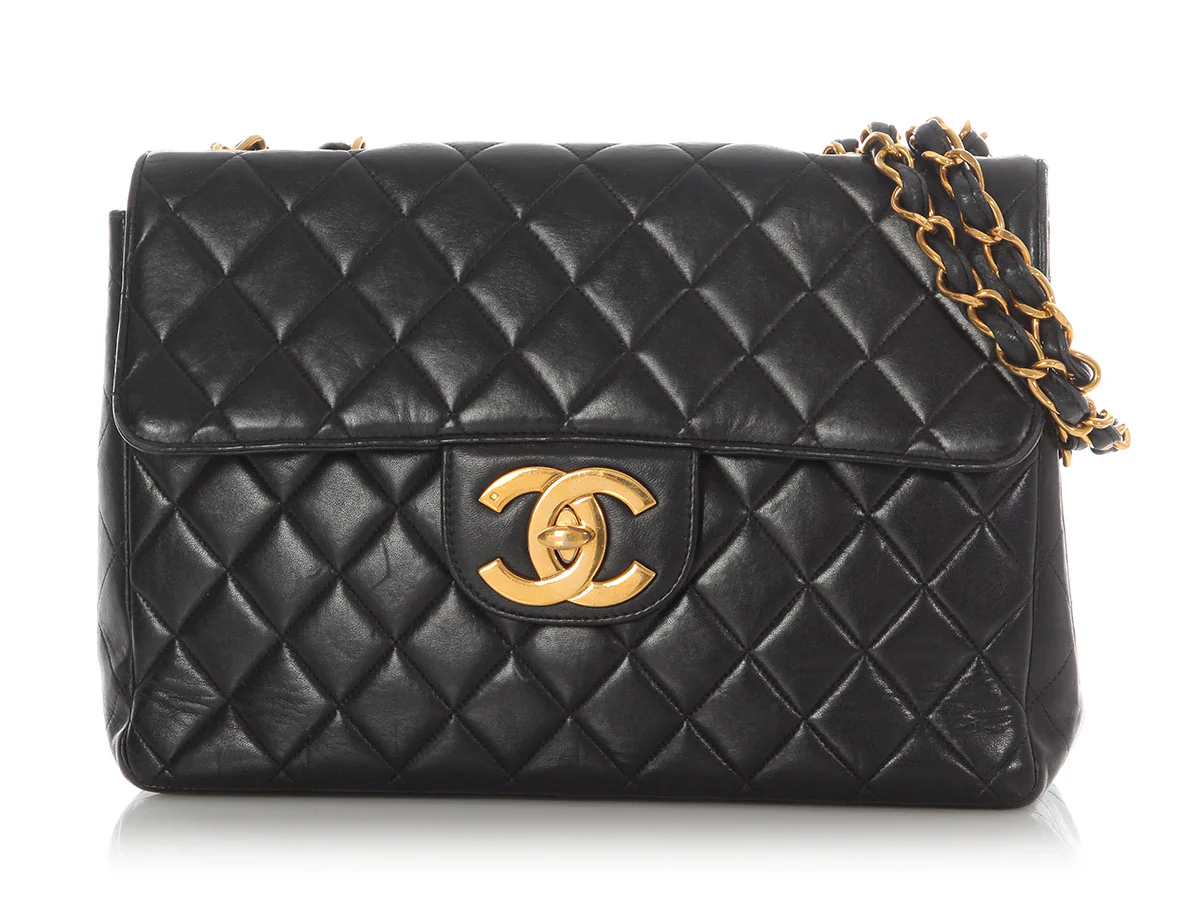 Chanel Vintage Jumbo Black Quilted Lambskin Classic Single Flap - Image 2