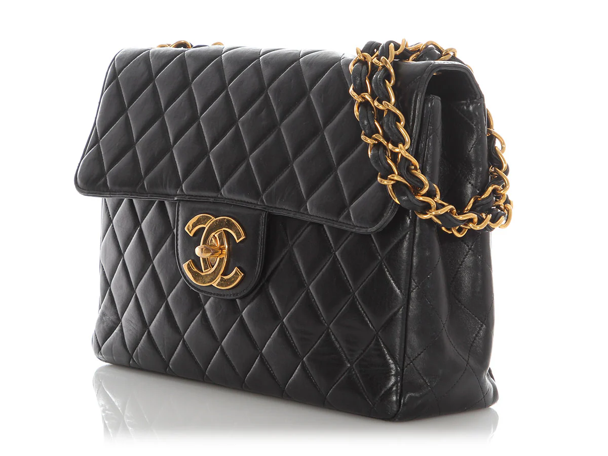Chanel Vintage Jumbo Black Quilted Lambskin Classic Single Flap - Image 3