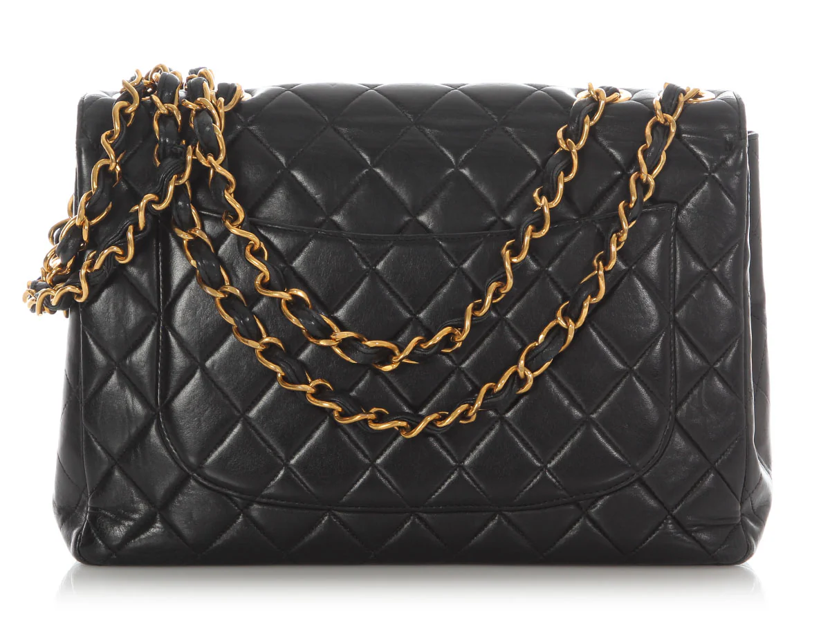 Chanel Vintage Jumbo Black Quilted Lambskin Classic Single Flap - Image 4
