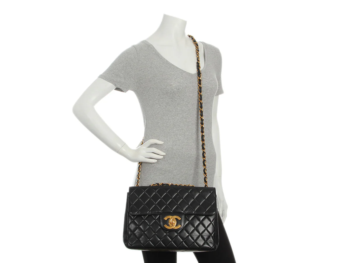 Chanel Vintage Jumbo Black Quilted Lambskin Classic Single Flap - Image 9