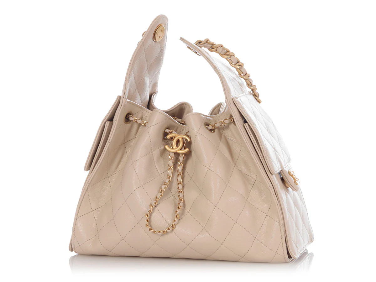 Chanel Small Beige Quilted Calfskin 25 Bag - Image 3