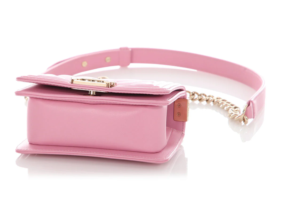 Chanel Micro Mini Rose Chevron-Quilted Lambskin Boy Bag - Image 8