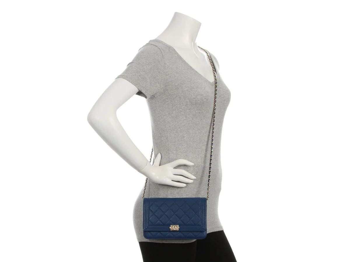 Chanel Blue Quilted Caviar Boy Wallet on Chain - Image 10