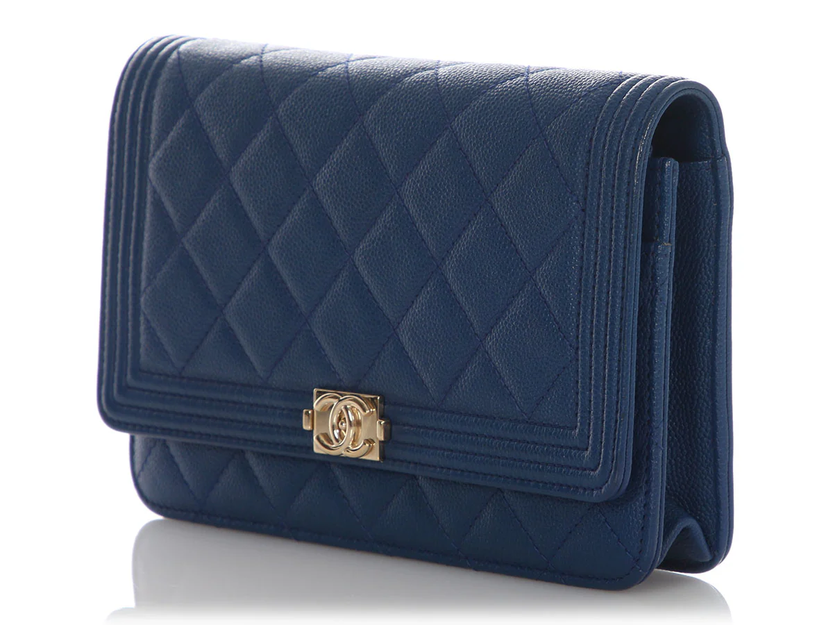 Chanel Blue Quilted Caviar Boy Wallet on Chain - Image 3