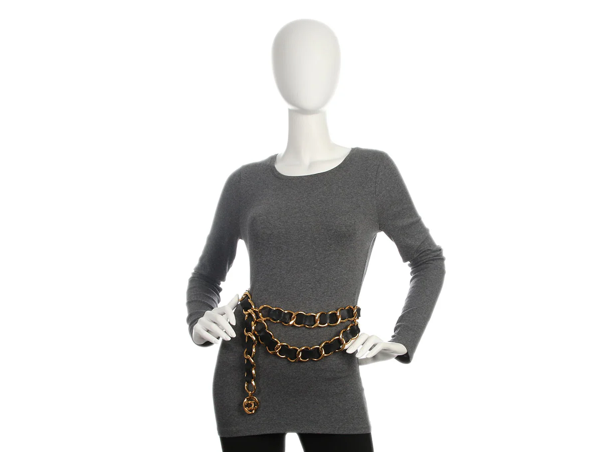 Chanel Vintage Black Leather and Gold Chain CC Belt - Image 4