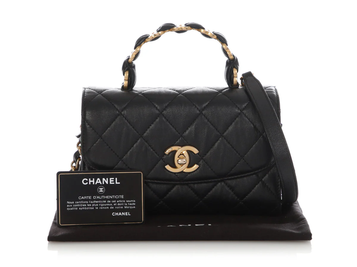 Chanel Mini Black Quilted Calfskin Top Handle Flap - Image 2