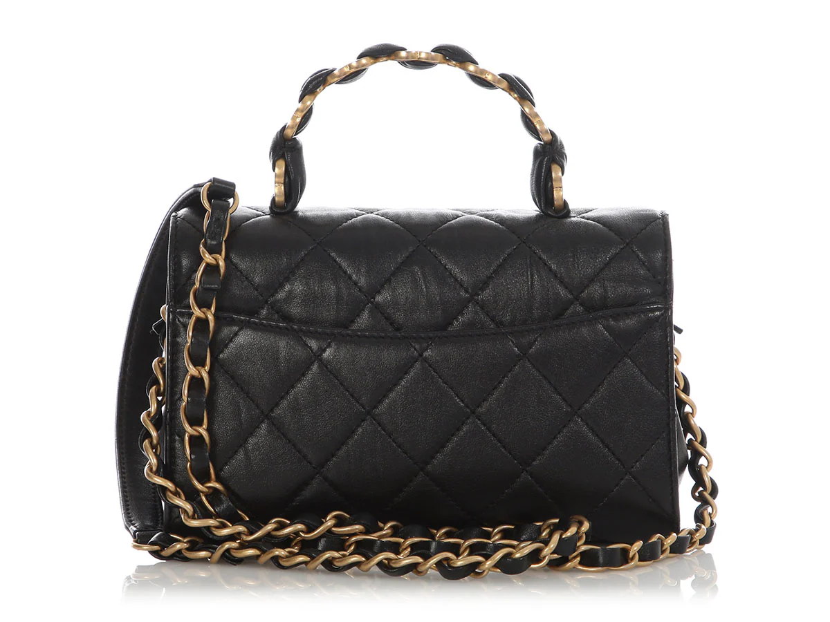 Chanel Mini Black Quilted Calfskin Top Handle Flap - Image 5