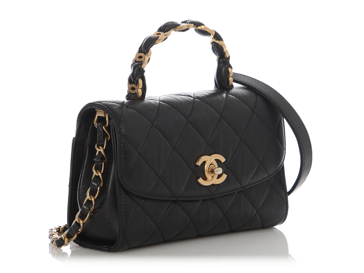 Chanel Mini Black Quilted Calfskin Top Handle Flap - Image 6