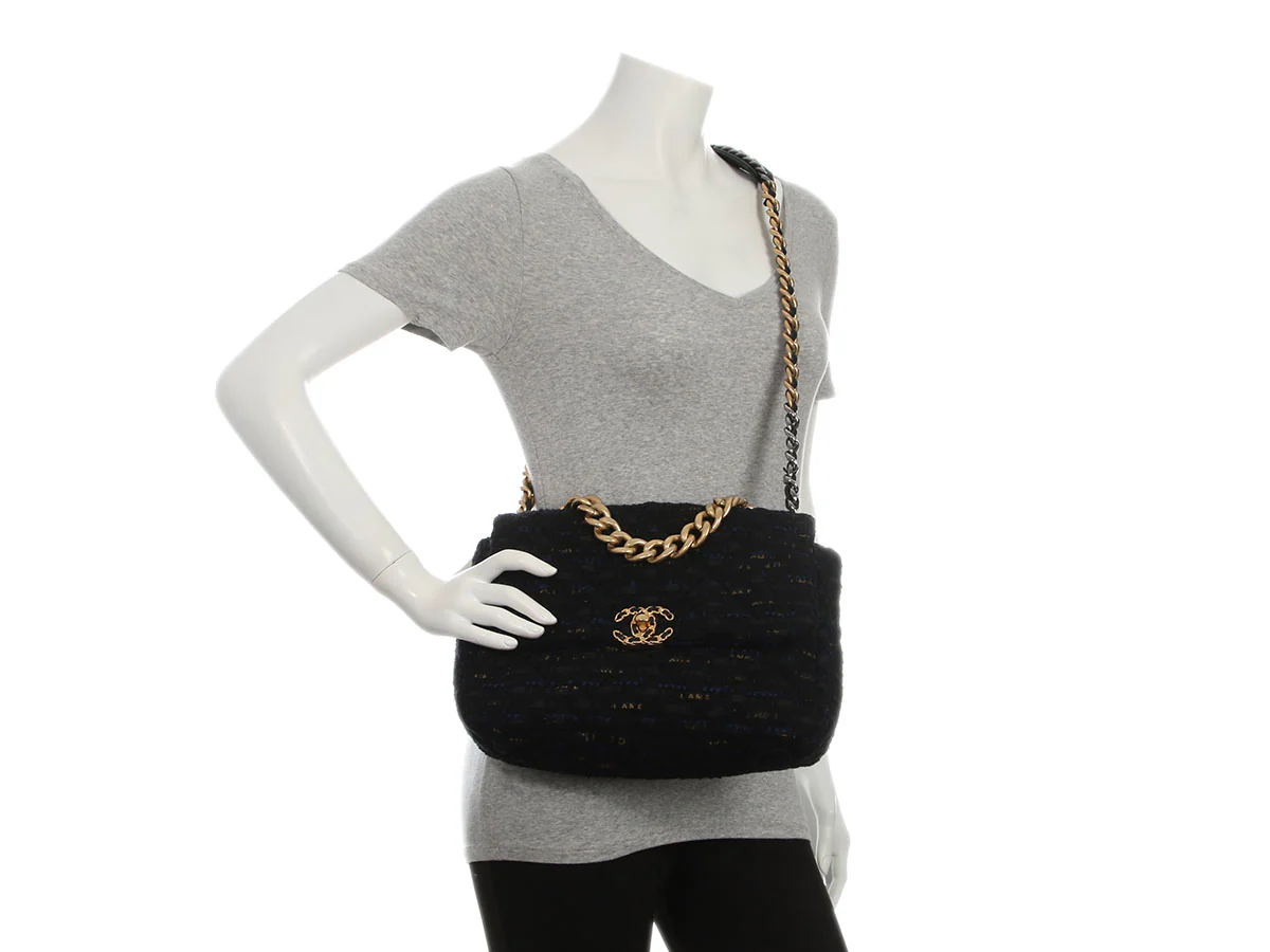 Chanel Large Navy Quilted Tweed and Ribbon 19 Flap - Image 10