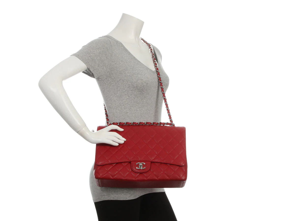 Chanel Maxi Red Quilted Caviar Classic Single Flap - Image 10