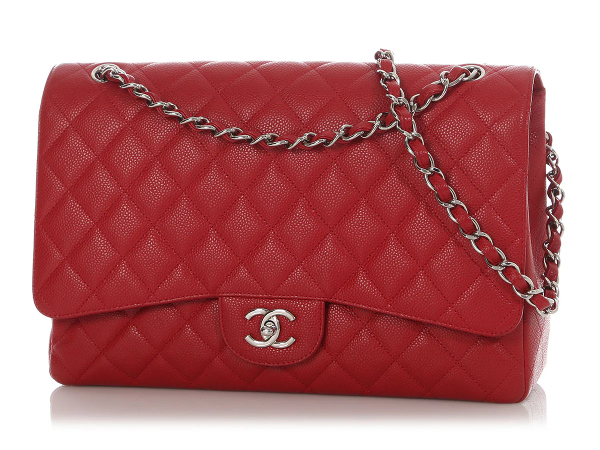 Chanel Maxi Red Quilted Caviar Classic Single Flap - Image 3
