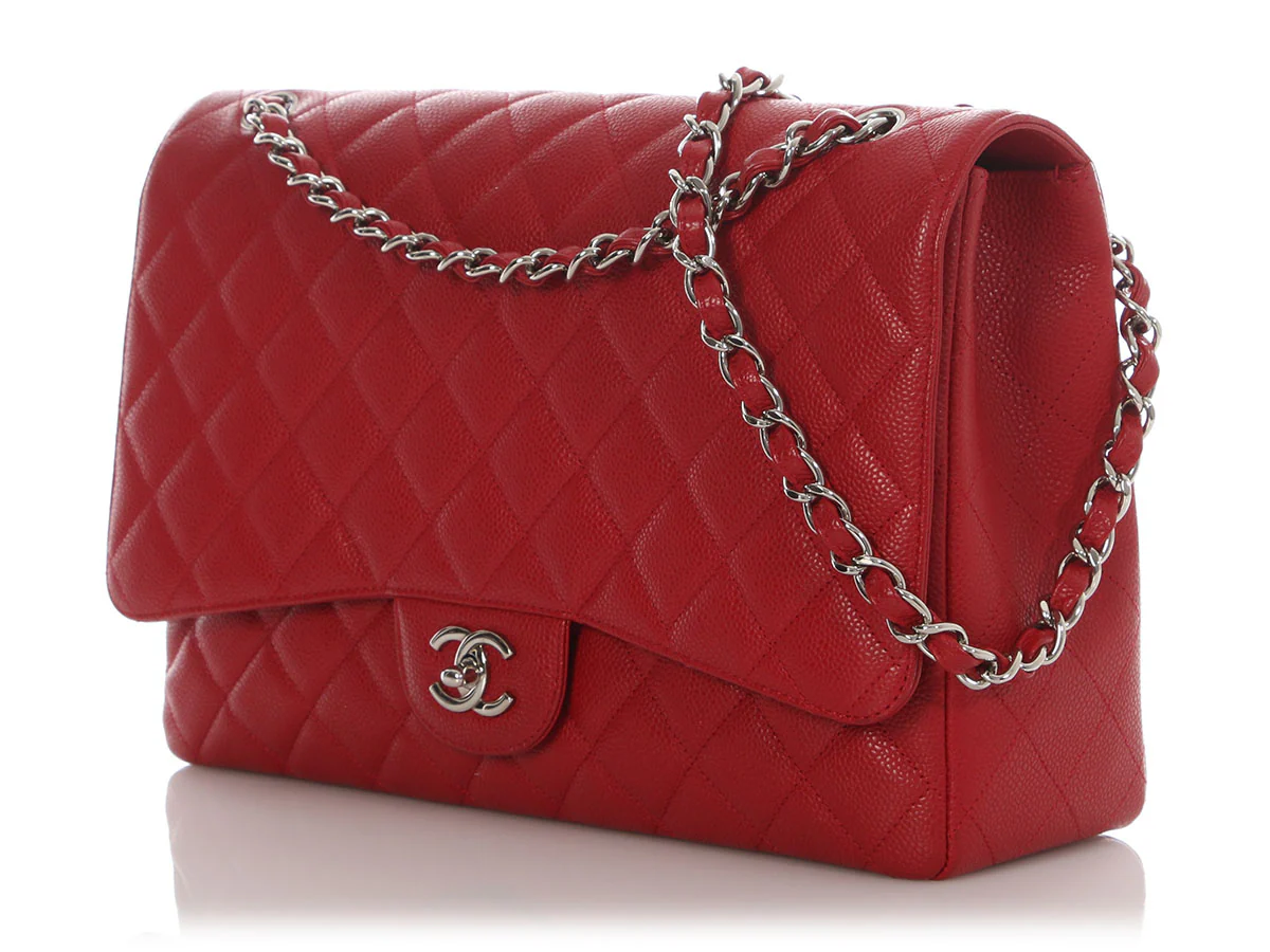 Chanel Maxi Red Quilted Caviar Classic Single Flap - Image 4