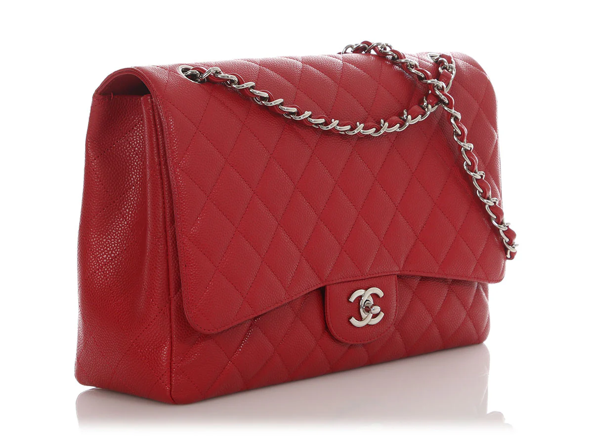 Chanel Maxi Red Quilted Caviar Classic Single Flap - Image 6