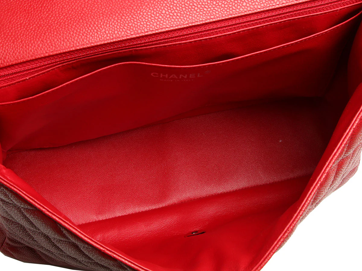 Chanel Maxi Red Quilted Caviar Classic Single Flap - Image 9