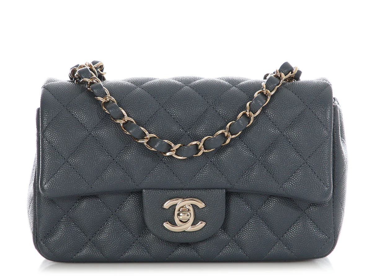 Chanel Mini Dark Gray Quilted Caviar Classic