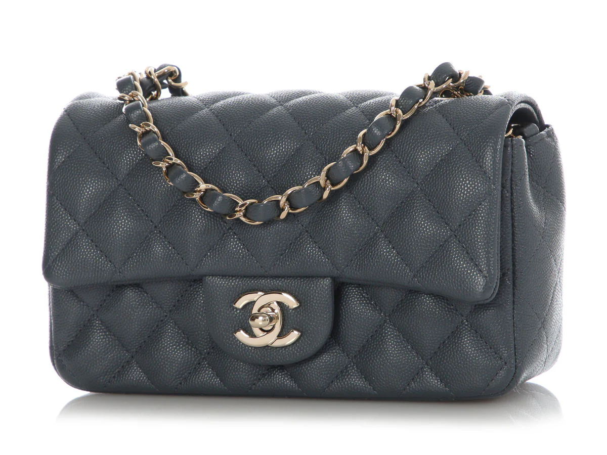 Chanel Mini Dark Gray Quilted Caviar Classic - Image 2