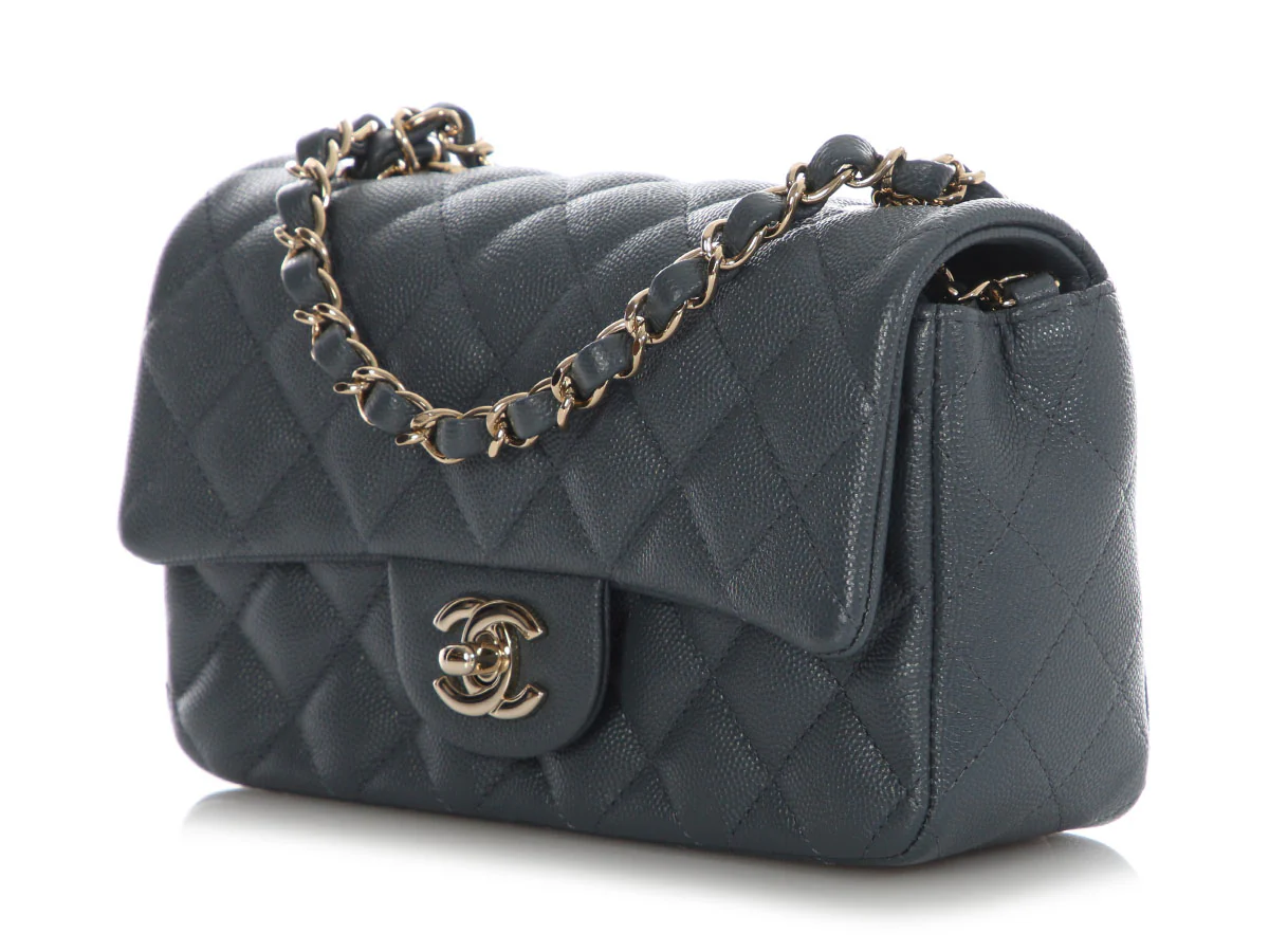Chanel Mini Dark Gray Quilted Caviar Classic - Image 3