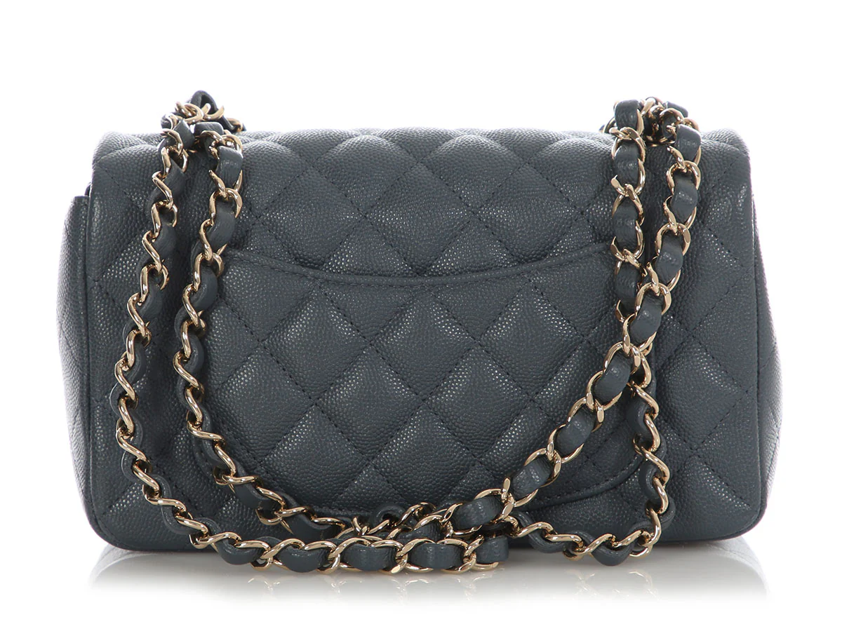 Chanel Mini Dark Gray Quilted Caviar Classic - Image 4