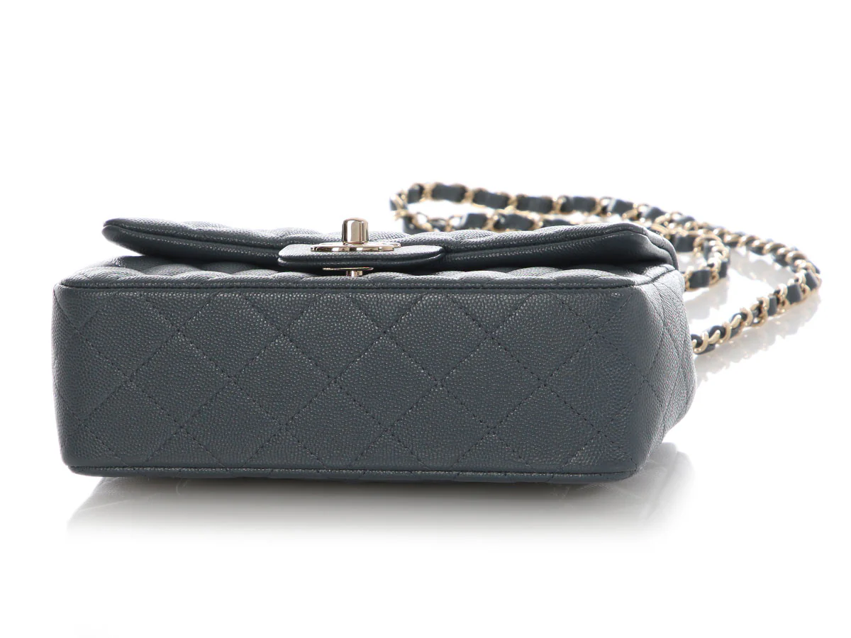 Chanel Mini Dark Gray Quilted Caviar Classic - Image 6