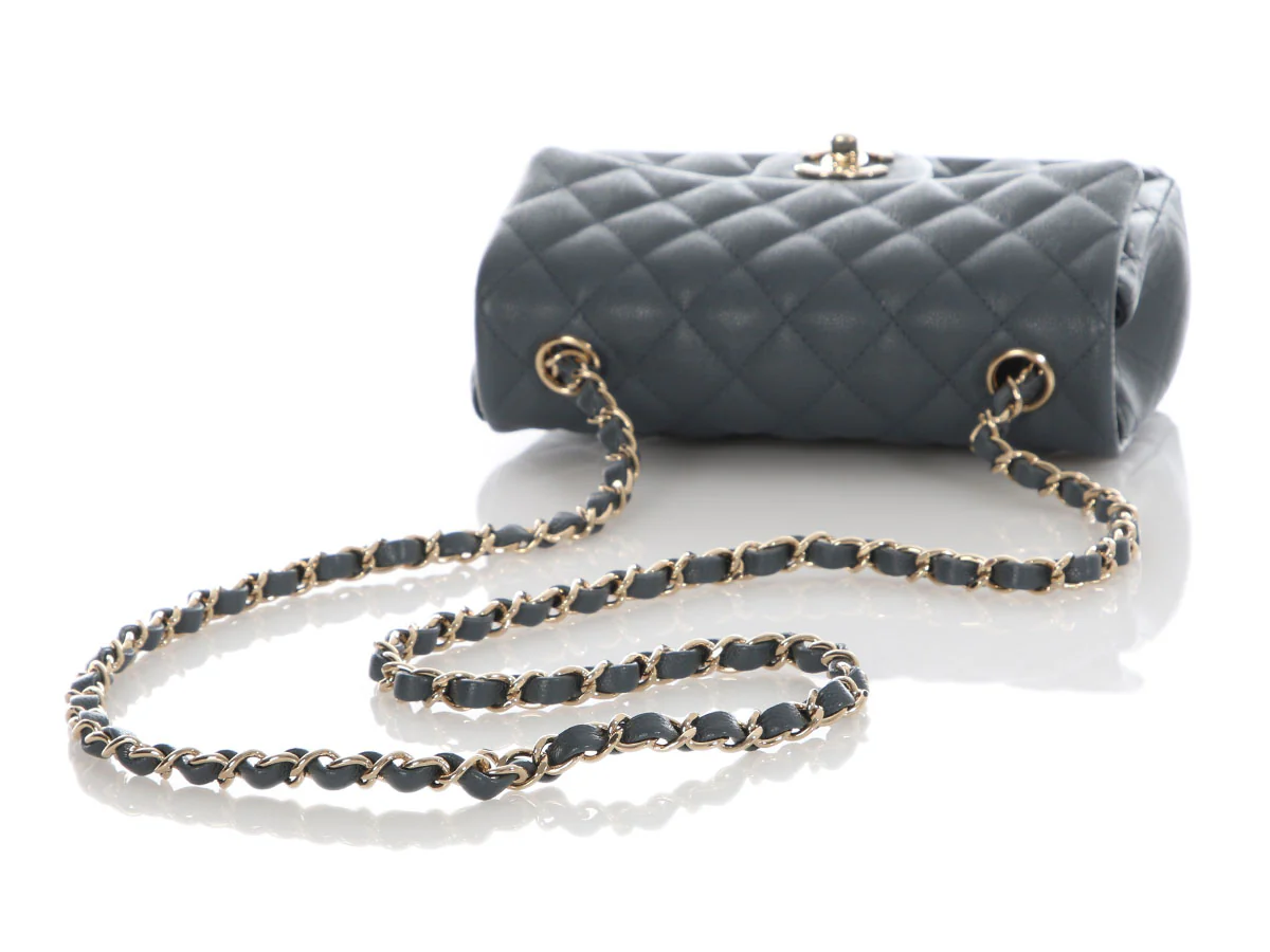 Chanel Mini Dark Gray Quilted Caviar Classic - Image 7