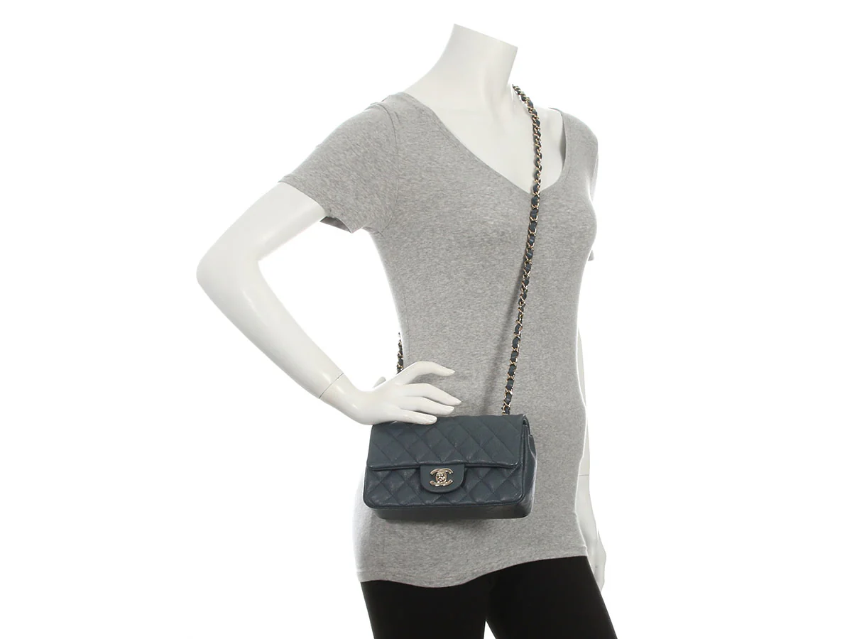 Chanel Mini Dark Gray Quilted Caviar Classic - Image 9